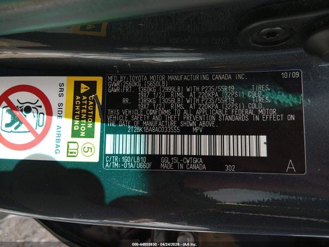 Aukcja sprzedaży 2010 Lexus Rx 350, vin: 2T2BK1BA8AC033555, numer aukcji: 44955930