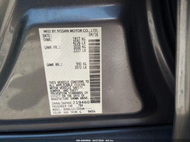 1N4AL3APXGC219460 Nissan Altima 2.5/2.5 S/2.5 Sl/2.5 Sr/2.5 Sv
