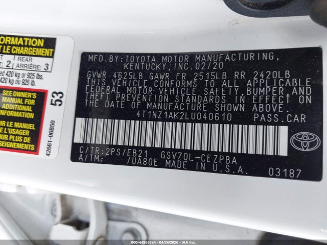 Aukcja sprzedaży 2020 Toyota Camry Trd, vin: 4T1NZ1AK2LU040610, numer aukcji: 44955964