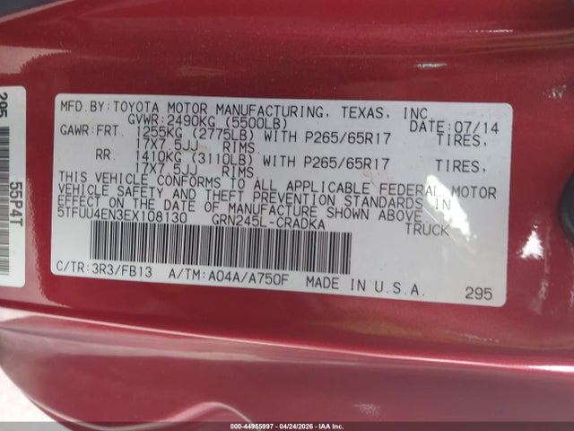 Toyota Tacoma Base V6 2014 5TFUU4EN3EX108130 Image 9