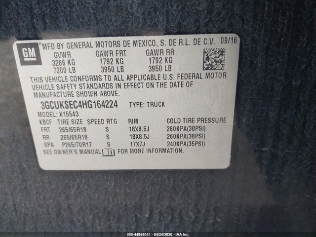 3GCUKSEC4HG164224 Chevrolet Silverado 1500 2lz