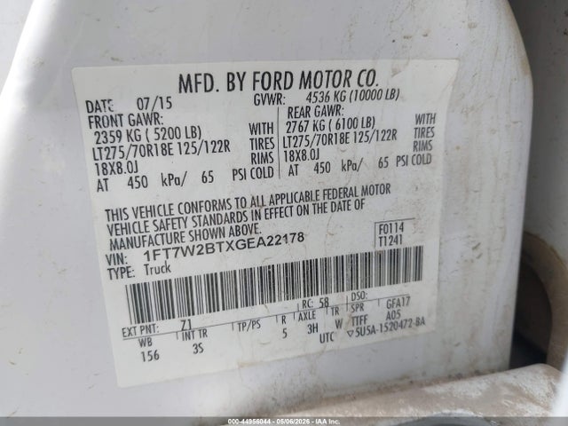Aukcja sprzedaży 2016 Ford F-250 Xlt, vin: 1FT7W2BTXGEA22178, numer aukcji: 44956044