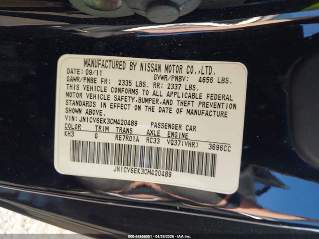 44956051 :رقم المزاد ، JN1CV6EK3CM420489 vin ، 2012 Infiniti G37 Journey مزاد بيع