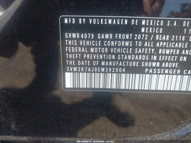 2014 Volkswagen Jetta 2.0l S მანქანა იყიდება აუქციონზე, vin: 3VW2K7AJ8EM392004, აუქციონის ნომერი: 44956073