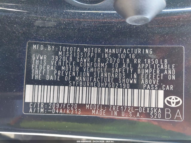 Toyota COROLLA SE 2017 5YFBURHE0HP602190 Image 9