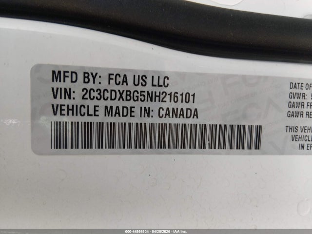 Aukcja sprzedaży 2022 Dodge Charger Sxt Rwd, vin: 2C3CDXBG5NH216101, numer aukcji: 44956104