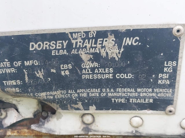 Aukcja sprzedaży 1995 Dorsey Trailers Dorsey Trailers, vin: 1DTV11527SA237270, numer aukcji: 44956105