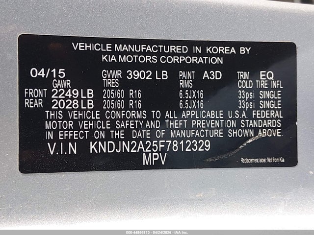 Aukcja sprzedaży 2015 Kia Soul, vin: KNDJN2A25F7812329, numer aukcji: 44956110