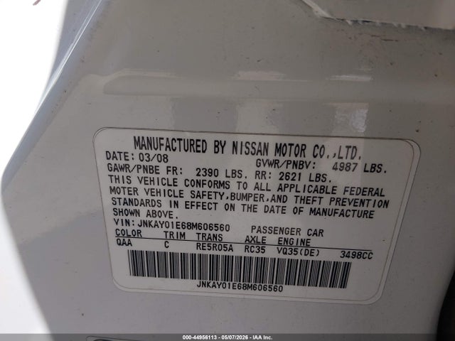 Продажа на аукционе авто 2008 Infiniti M35, vin: JNKAY01E68M606560, номер лота: 44956113