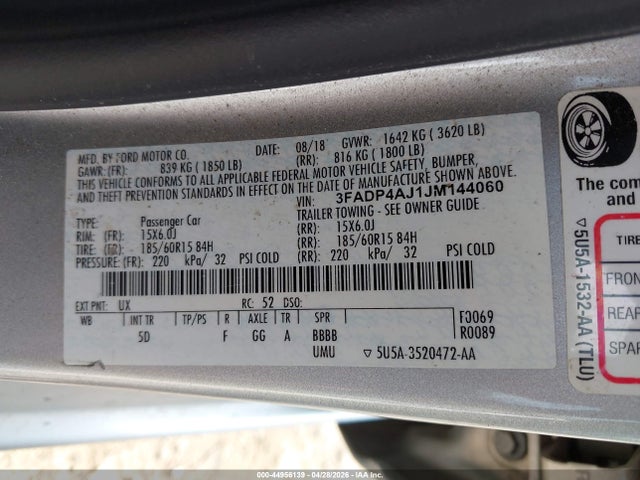 Aukcja sprzedaży 2018 Ford Fiesta S, vin: 3FADP4AJ1JM144060, numer aukcji: 44956139