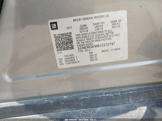 Chevrolet Traverse 1lt 2018 1GNERGKW0JJ172747 Image 9