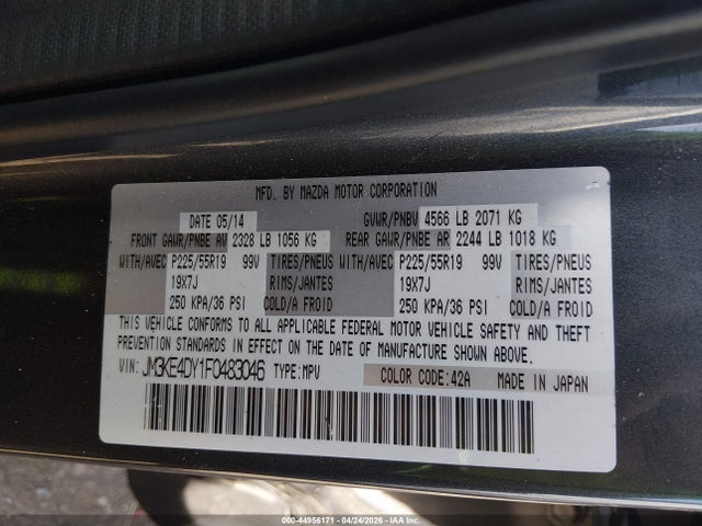 2015 Mazda Cx-5 Grand Touring მანქანა იყიდება აუქციონზე, vin: JM3KE4DY1F0483046, აუქციონის ნომერი: 44956171