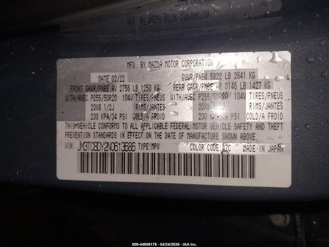 Aukcja sprzedaży 2022 Mazda Cx-9 Carbon Edition, vin: JM3TCBDY2N0613686, numer aukcji: 44956176