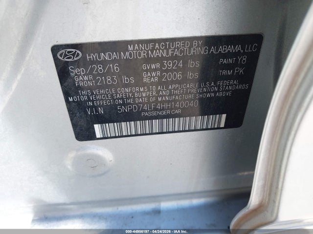 Продажа на аукционе авто 2017 Hyundai Elantra Se, vin: 5NPD74LF4HH140040, номер лота: 44956197