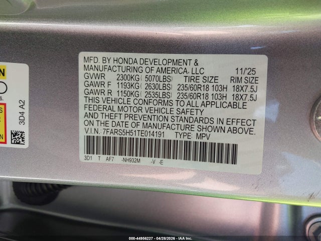 7FARS5H51TE014191 Honda Cr-v Hybrid 2wd Sport