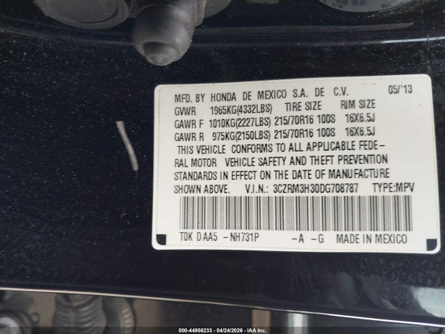 2013 Honda Cr-v Lx მანქანა იყიდება აუქციონზე, vin: 3CZRM3H30DG708787, აუქციონის ნომერი: 44956233