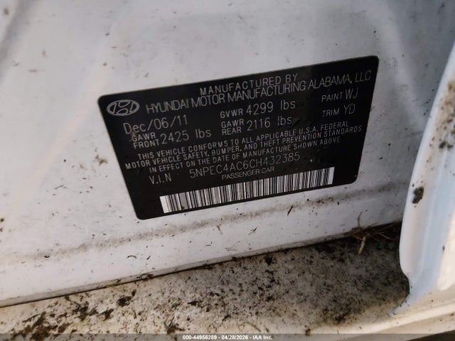Продаж на аукціоні авто 2012 Hyundai Sonata Limited, vin: 5NPEC4AC6CH432385, номер лоту: 44956289
