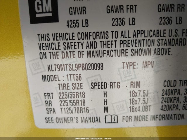 2023 Chevrolet Trailblazer Fwd Rs მანქანა იყიდება აუქციონზე, vin: KL79MTSL9PB020098, აუქციონის ნომერი: 44956302
