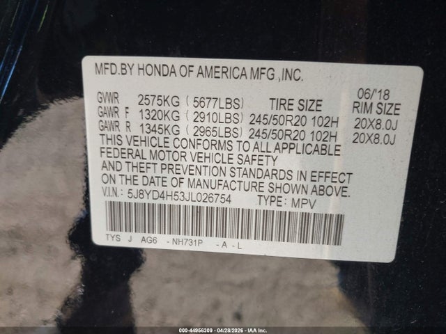 Acura Mdx Technology Package Acurawatch Plus Pkg 2018 5J8YD4H53JL026754 Image 9