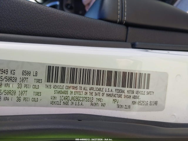 Продажа на аукционе авто 2016 Dodge Durango Sxt, vin: 1C4RDJAG9GC375312, номер лота: 44956313