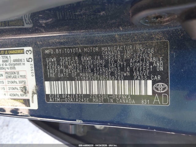 Aukcja sprzedaży 2006 Toyota Corolla Le, vin: 2T1BR32E76C709760, numer aukcji: 44956330