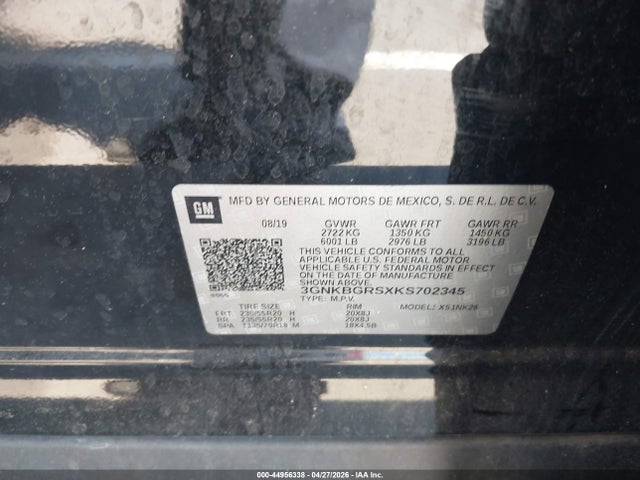 44956338 :رقم المزاد ، 3GNKBGRSXKS702345 vin ، 2019 Chevrolet Blazer مزاد بيع