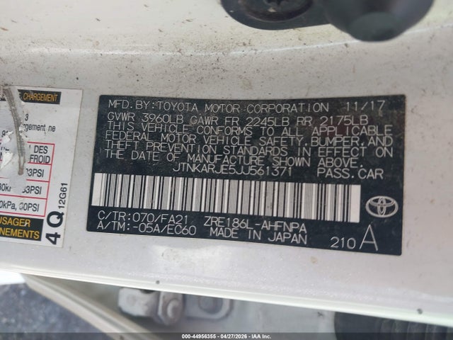 JTNKARJE5JJ561371 Toyota COROLLA IM