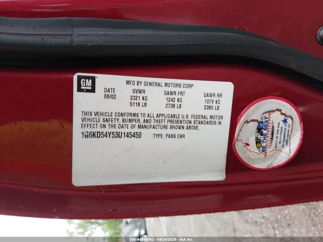 Aukcja sprzedaży 2003 Cadillac Deville Standard, vin: 1G6KD54Y53U145450, numer aukcji: 44956362