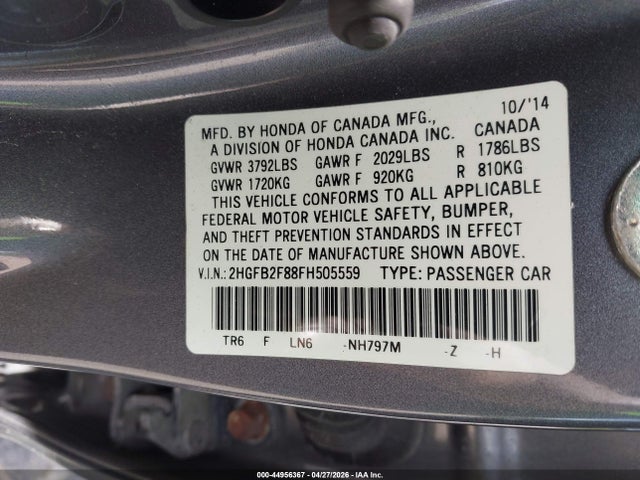 44956367 :رقم المزاد ، 2HGFB2F88FH505559 vin ، 2015 Honda Civic Ex مزاد بيع