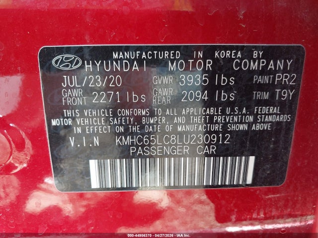 Продажа на аукционе авто 2020 Hyundai Ioniq Hybrid Blue, vin: KMHC65LC8LU230912, номер лота: 44956370