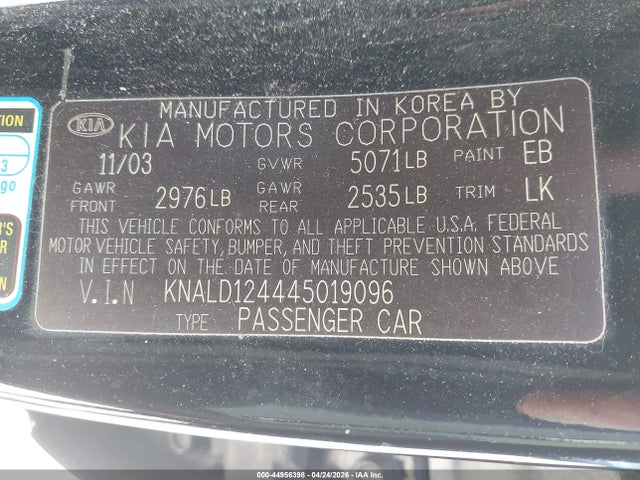 Продаж на аукціоні авто 2004 Kia Amanti, vin: KNALD124445019096, номер лоту: 44956398
