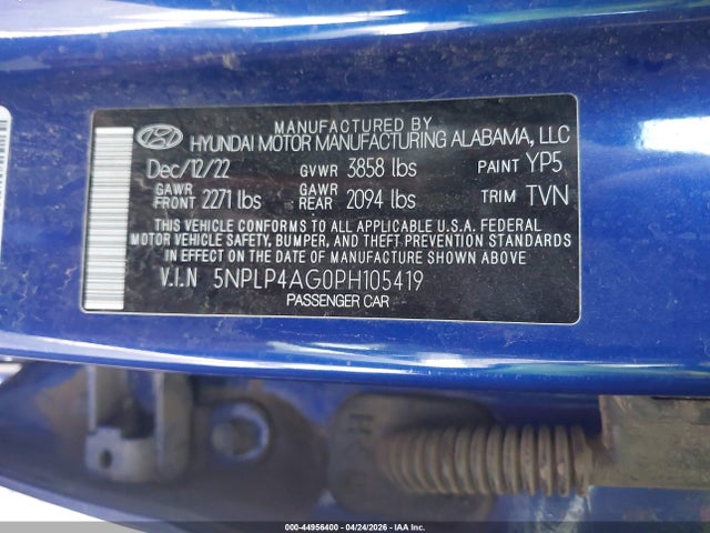 Aukcja sprzedaży 2023 Hyundai Elantra Limited, vin: 5NPLP4AG0PH105419, numer aukcji: 44956400