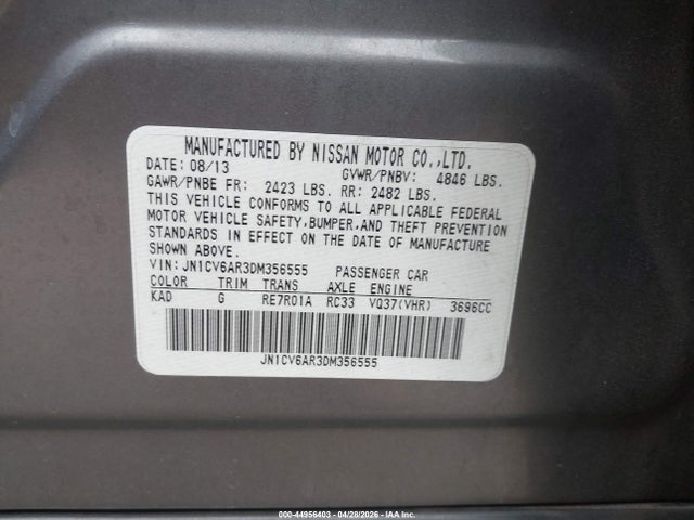 Продаж на аукціоні авто 2013 Infiniti G37x, vin: JN1CV6AR3DM356555, номер лоту: 44956403