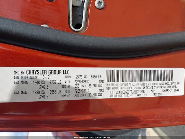 Продажа на аукционе авто 2013 Dodge Journey Sxt, vin: 3C4PDCBG8DT712117, номер лота: 44956405