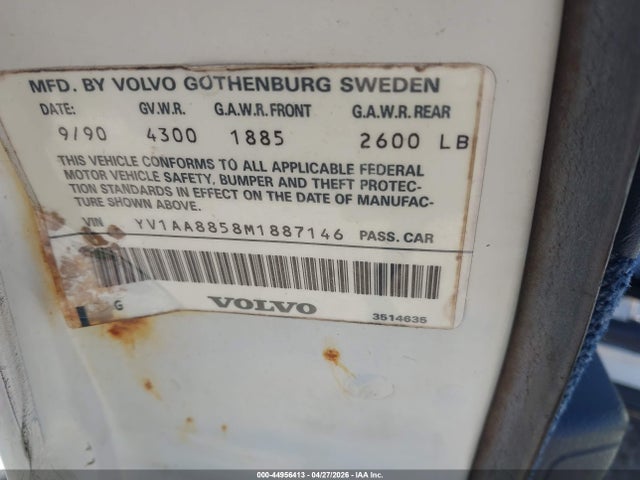 1991 Volvo 240 Se მანქანა იყიდება აუქციონზე, vin: YV1AA8858M1887146, აუქციონის ნომერი: 44956413