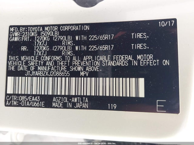 44956418 :رقم المزاد ، JTJYARBZXJ2088655 vin ، 2018 Lexus Nx 300 مزاد بيع