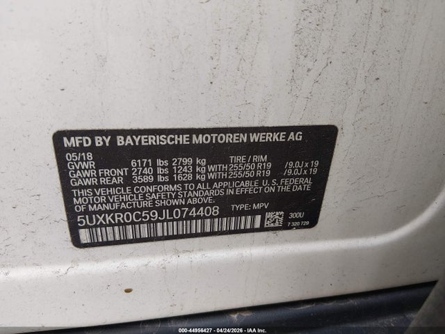 44956427 :رقم المزاد ، 5UXKR0C59JL074408 vin ، 2018 Bmw X5 Xdrive35i مزاد بيع
