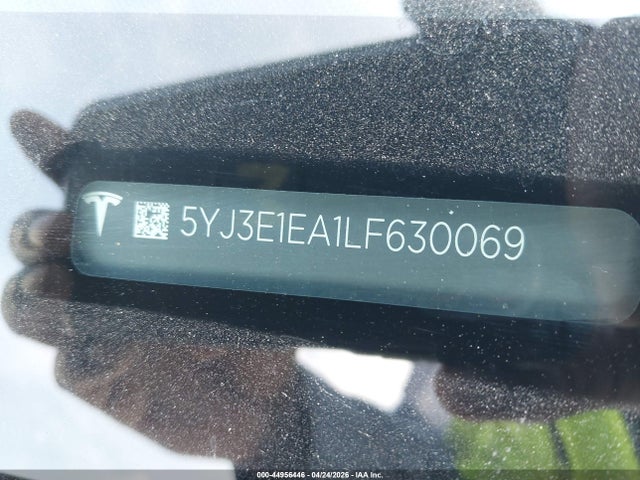 44956446 :رقم المزاد ، 5YJ3E1EA1LF630069 vin ، 2020 Tesla Model 3 Standard Range Plus Rear-wheel Drive/standard Range Rear-wheel Drive مزاد بيع
