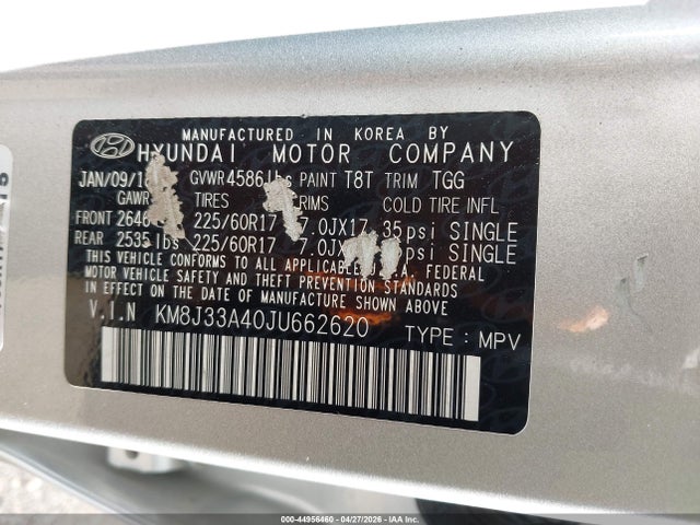 Продажа на аукционе авто 2018 Hyundai Tucson Sel, vin: KM8J33A40JU662620, номер лота: 44956460