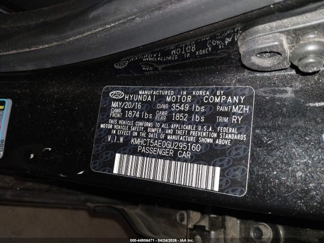 Продажа на аукционе авто 2016 Hyundai Accent Se, vin: KMHCT5AE0GU295160, номер лота: 44956471