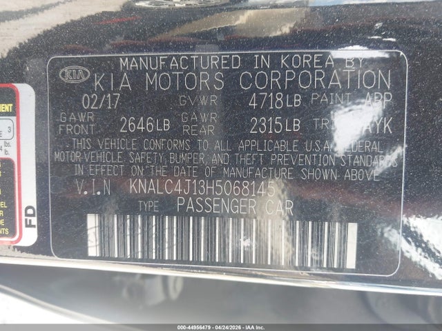 Aukcja sprzedaży 2017 Kia Cadenza Premium, vin: KNALC4J13H5068145, numer aukcji: 44956479