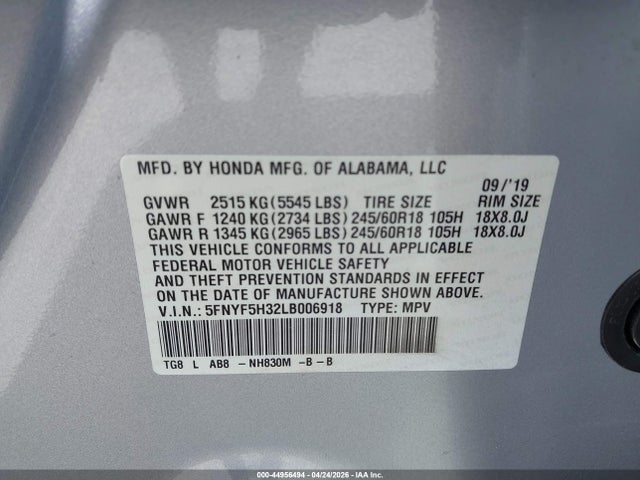 5FNYF5H32LB006918 Honda Pilot 2wd Ex