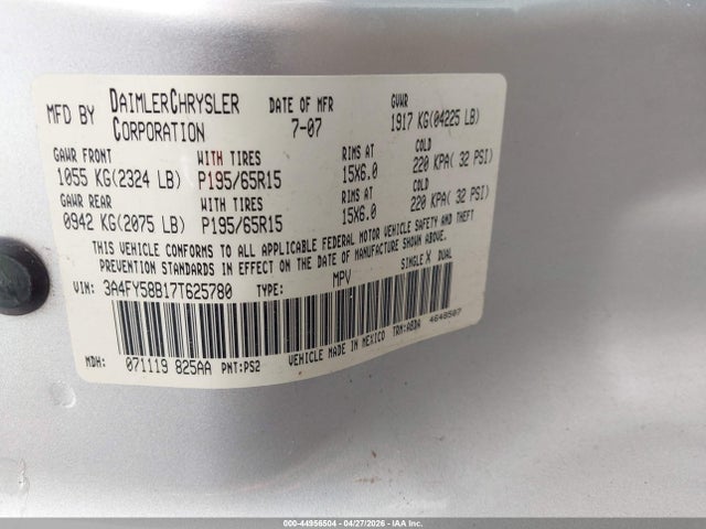 Aukcja sprzedaży 2007 Chrysler Pt Cruiser Touring, vin: 3A4FY58B17T625780, numer aukcji: 44956504