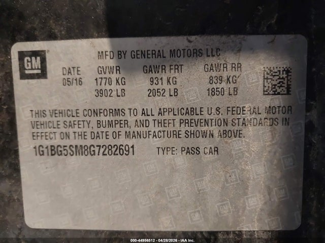 1G1BG5SM8G7282691 Chevrolet Cruze Premier Auto