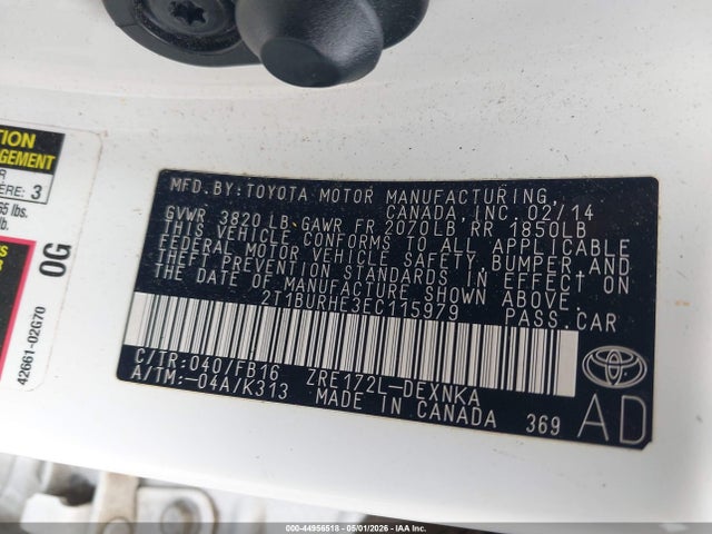 2014 Toyota Corolla Le მანქანა იყიდება აუქციონზე, vin: 2T1BURHE3EC115979, აუქციონის ნომერი: 44956518