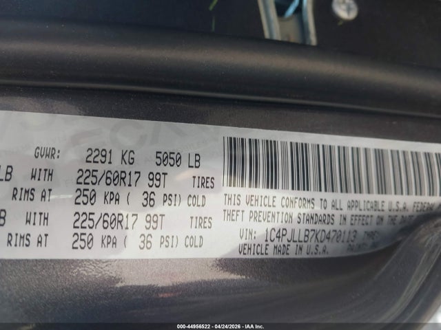 Aukcja sprzedaży 2019 Jeep Cherokee Latitude Plus Fwd, vin: 1C4PJLLB7KD470113, numer aukcji: 44956522