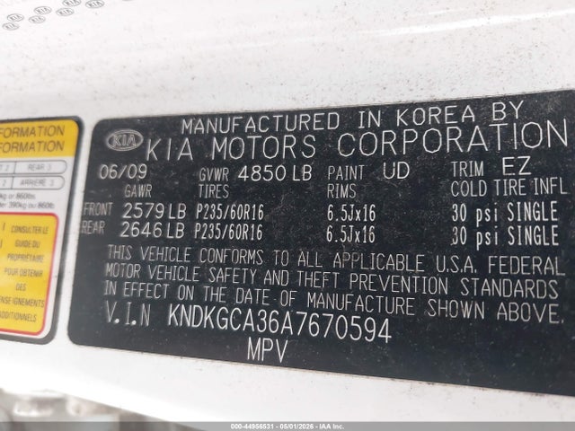 Продажа на аукционе авто 2010 Kia Sportage Lx V6, vin: KNDKGCA36A7670594, номер лота: 44956531