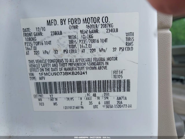 44956554 :رقم المزاد ، 1FMCU9D73BKB26241 vin ، 2011 Ford Escape Xlt مزاد بيع