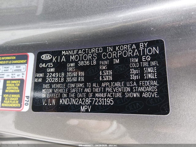 Aukcja sprzedaży 2015 Kia Soul, vin: KNDJN2A28F7231195, numer aukcji: 44956571