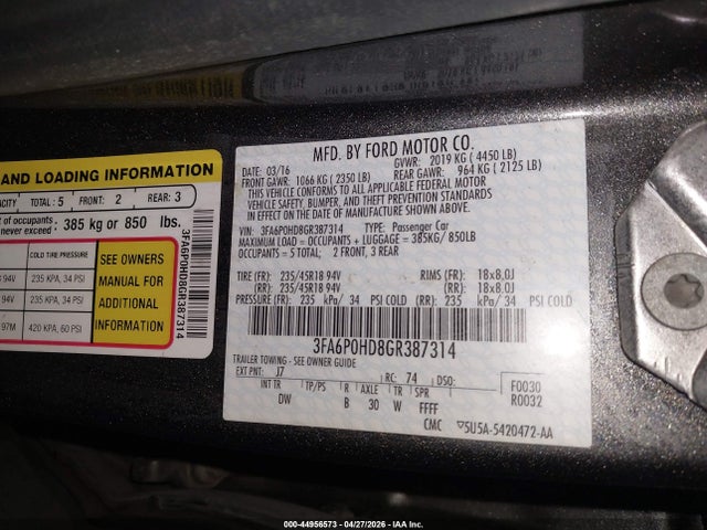 Aukcja sprzedaży 2016 Ford Fusion Se, vin: 3FA6P0HD8GR387314, numer aukcji: 44956573